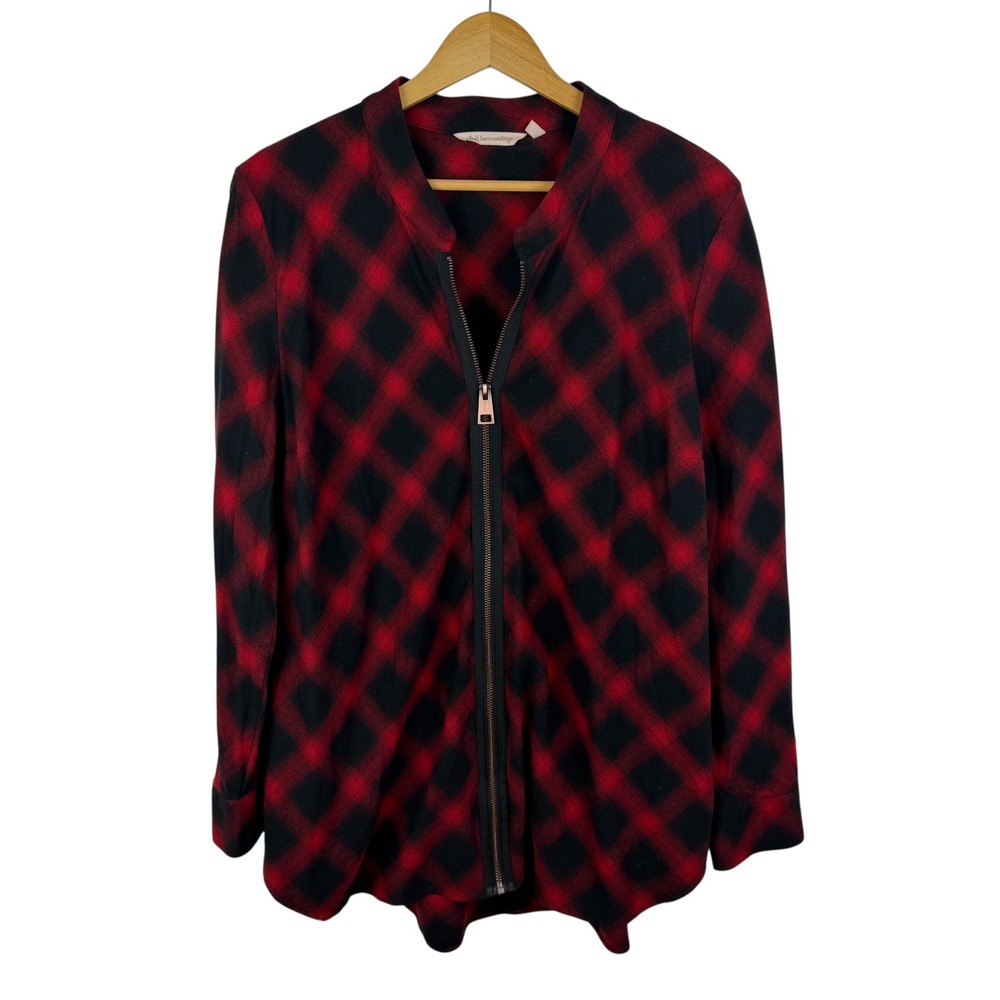 Soft Surroundings Buffalo Plaid Zip Front Flannel Top Size XL Shacket Fall Cozy